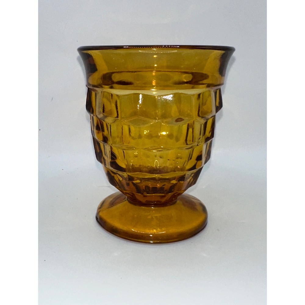 Vintage Amber Glass Footed Goblet Thumbprint Pattern Mid Century Modern Juice